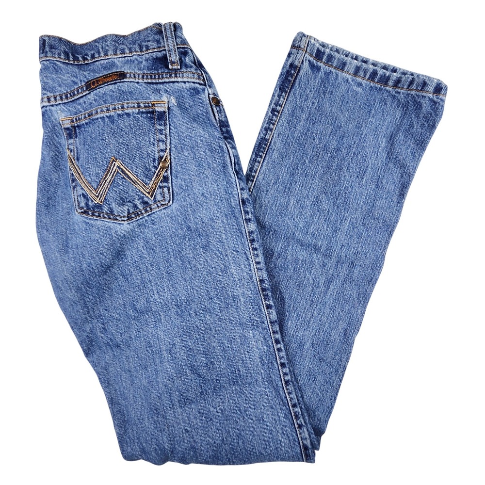 Wrangler Cowgirl Cut Jeans Women 5/6 (30x35) Blue Denim Bootcut Distressed Boho